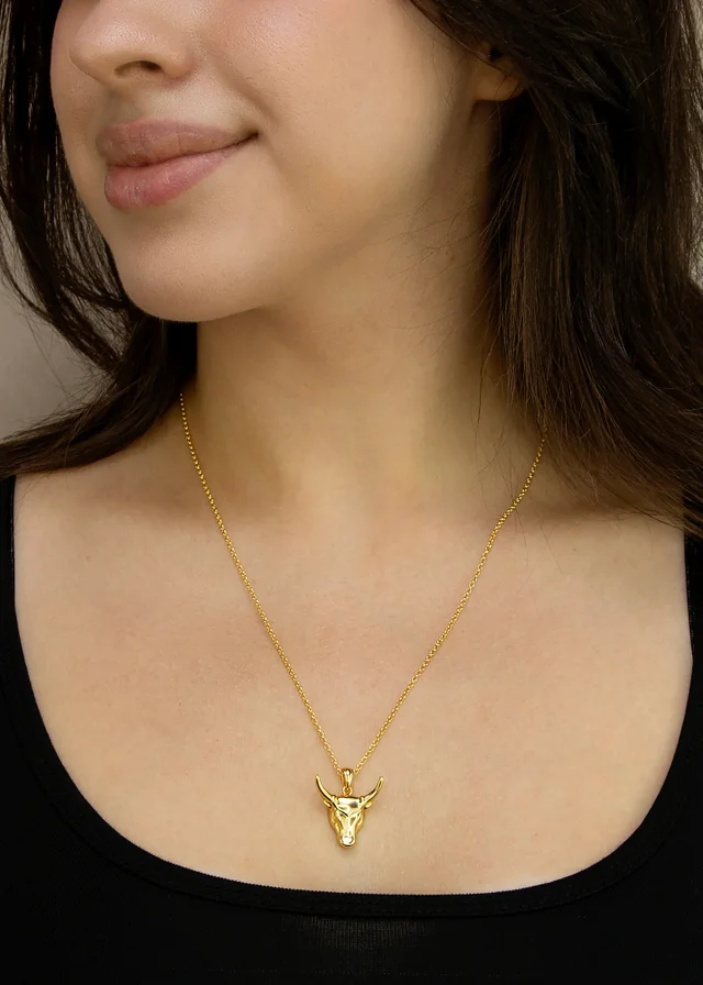 Golden Moments Sterling Silver Gold Plated Small Steer Head Pendant on Chain