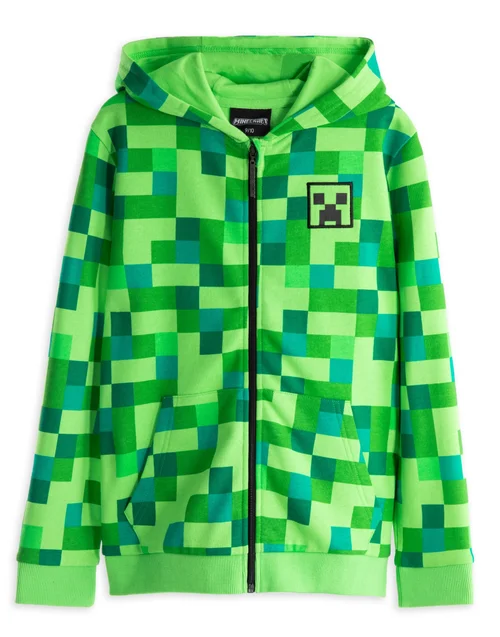 Vanilla Underground Minecraft Boys Green Creeper Placement Print Hoodie (5-14 Years) - 13-14 Yrs Image 1