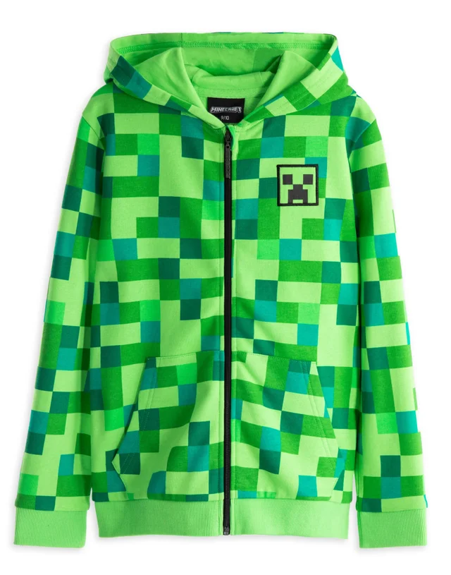 Vanilla Underground Minecraft Boys Green Creeper Placement Print Hoodie (5-14 Years)