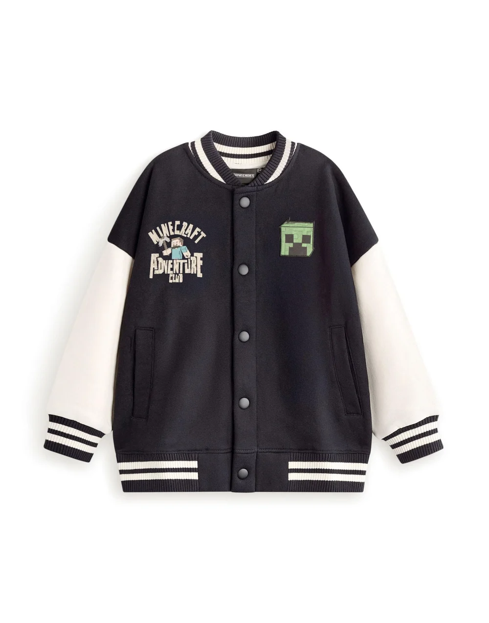 Vanilla Underground Minecraft Boys Black Creeper Varsity Jacket (5-14 Years) - 7-8 Yrs Image 1