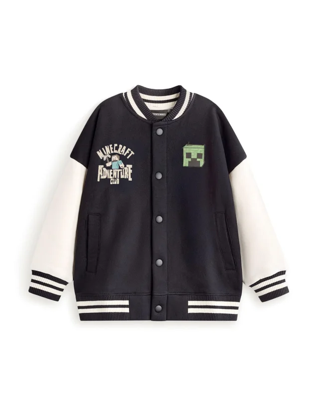 Vanilla Underground Minecraft Boys Black Creeper Varsity Jacket (5-14 Years)