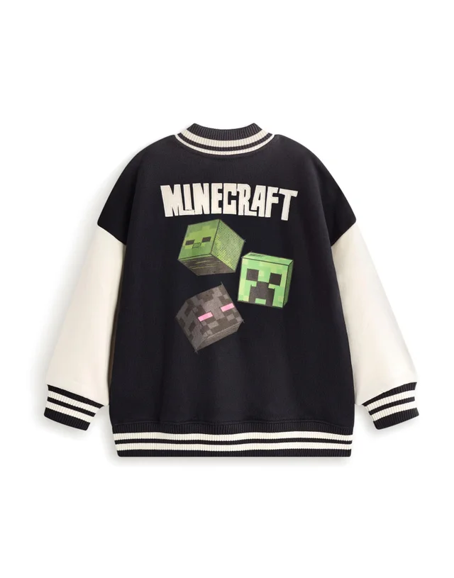 Vanilla Underground Minecraft Boys Black Creeper Varsity Jacket (5-14 Years)