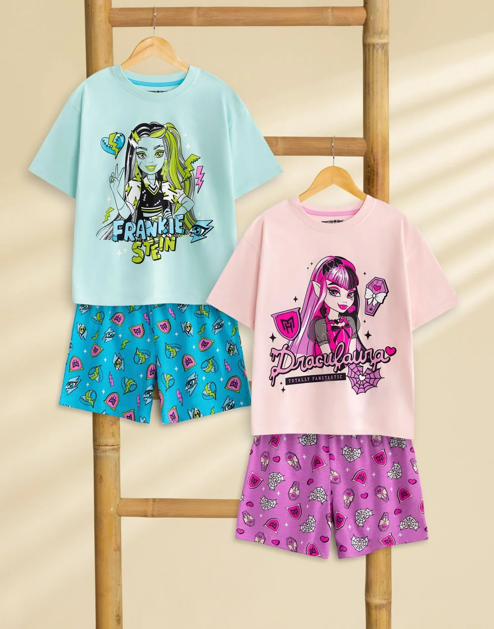 Vanilla Underground Monster High Girls Multicoloured Draculaura & Frankie Stein Short Pyjama Set (4-14 Years) - Pack of 2 - 9-10 Yrs Image 2
