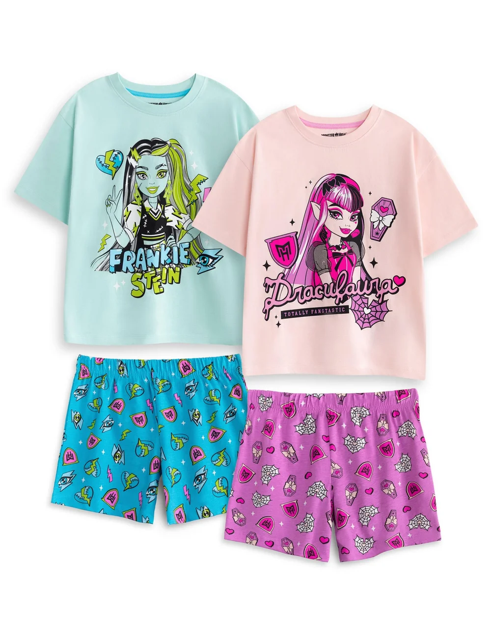Vanilla Underground Monster High Girls Multicoloured Draculaura & Frankie Stein Short Pyjama Set (4-14 Years) - Pack of 2 - 9-10 Yrs Image 1