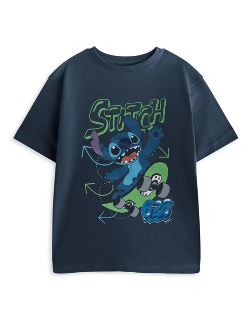 Vanilla Underground Disney Lilo & Stitch Boys Blue Skateboard T-Shirt (3-14 Years) - 7-8 Yrs Image 1