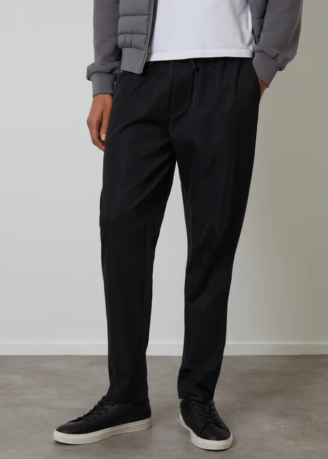 Threadbare Black Straight Fit Drawcord Trousers
