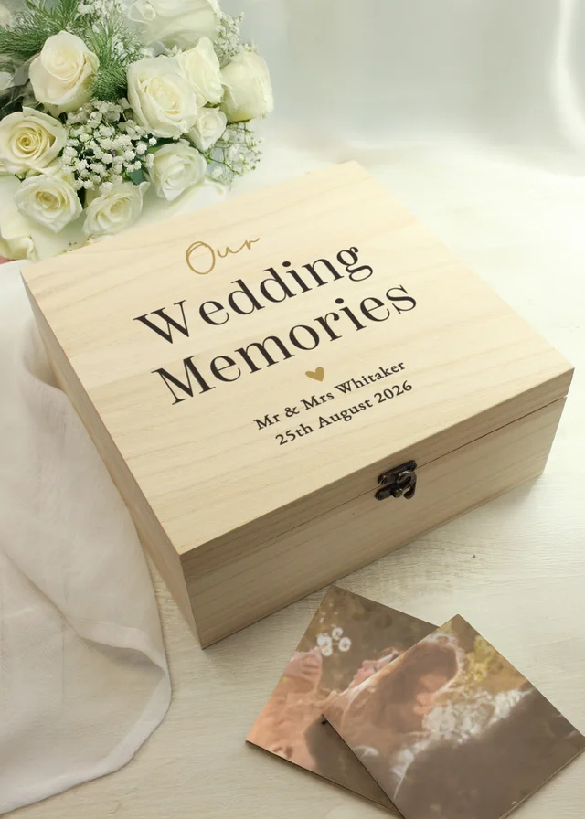 Personalised Memento Company Black & Gold Wooden Memory Box