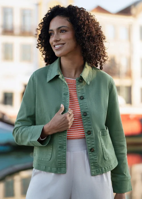 Yumi Green Canvas Jacket With Patch Pockets - 18 Image 3