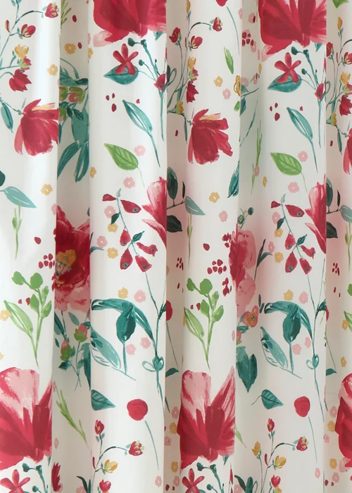 Dreams & Drapes Abstract Poppy Lightweight Red Pencil Pleat Curtains - 66W X 72D (168x183cm) Image 3