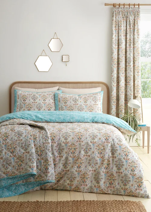 Dreams & Drapes Edena Decorative Floral Lightweight Natural Pencil Pleat Curtains - 66W X 72D (168x183cm) Image 4