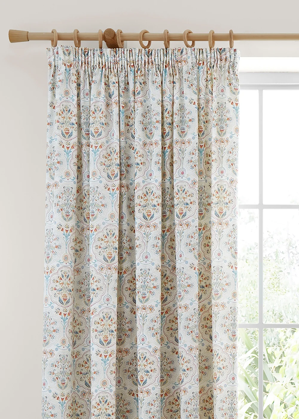 Dreams & Drapes Edena Decorative Floral Lightweight Natural Pencil Pleat Curtains - 66W X 72D (168x183cm) Image 2