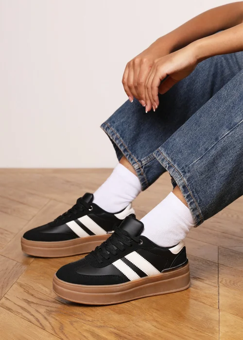 Where's That From Yulia Black Lace-Up Side Stripes Trainers - 3 Image 6