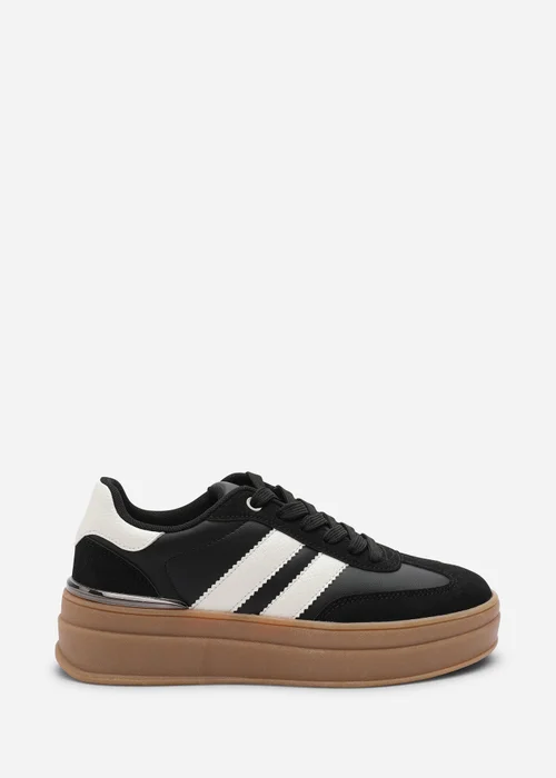 Where's That From Yulia Black Lace-Up Side Stripes Trainers - 3 Image 1
