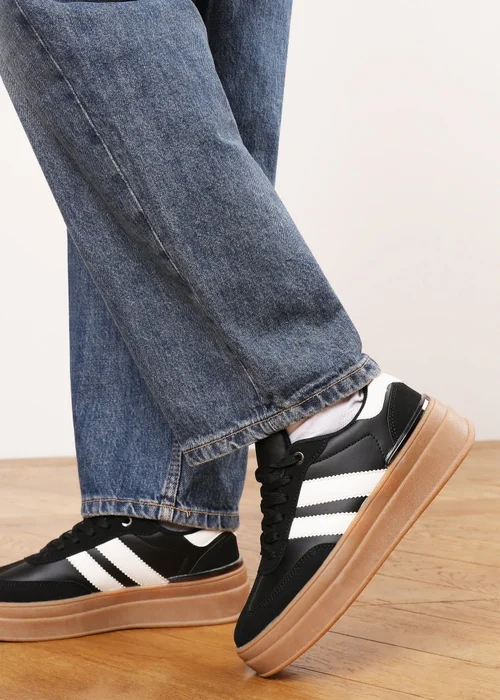 Where's That From Yulia Black Lace-Up Side Stripes Trainers - 3 Image 2