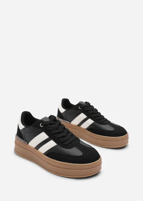 Where's That From Yulia Black Lace-Up Side Stripes Trainers - 3 Image 4