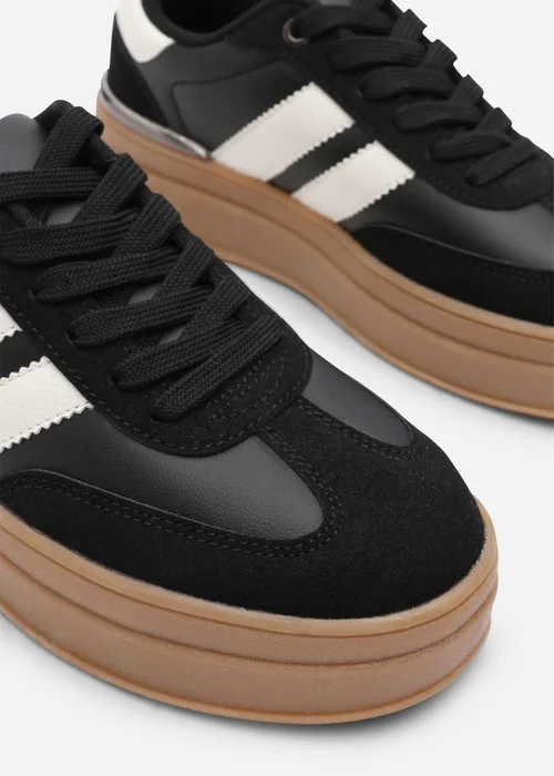 Where's That From Yulia Black Lace-Up Side Stripes Trainers - 3 Image 5