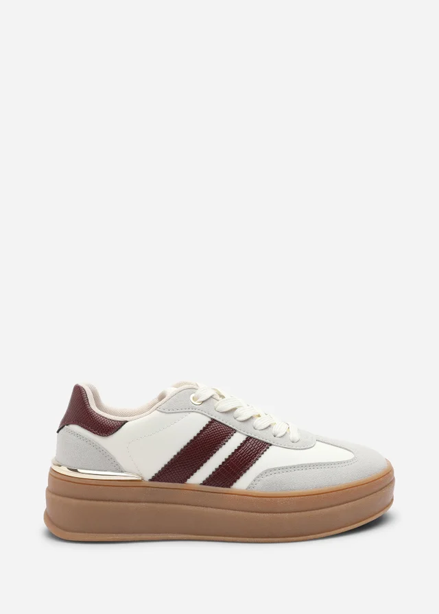 Where's That From Yulia Light Grey Lace-Up Stripe Trainers