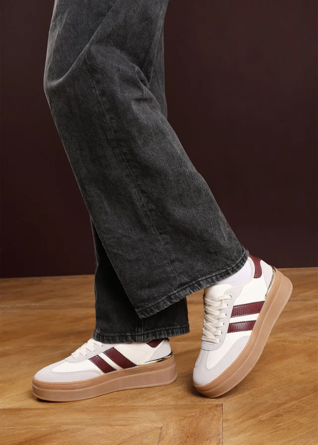 Where's That From Yulia Light Grey Lace-Up Stripe Trainers