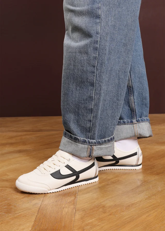 Where's That From Brisa Beige Court Trainer With Black Stripe