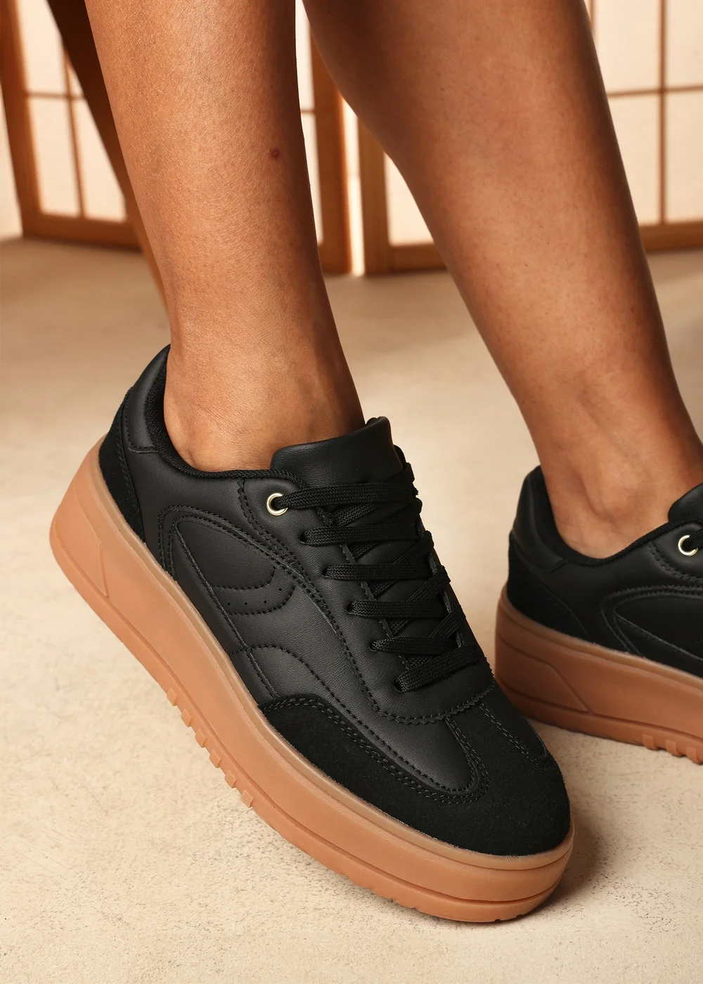 Where's That From Xia Black Low Wedge Leopard Trim Trainer - 3 Image 6