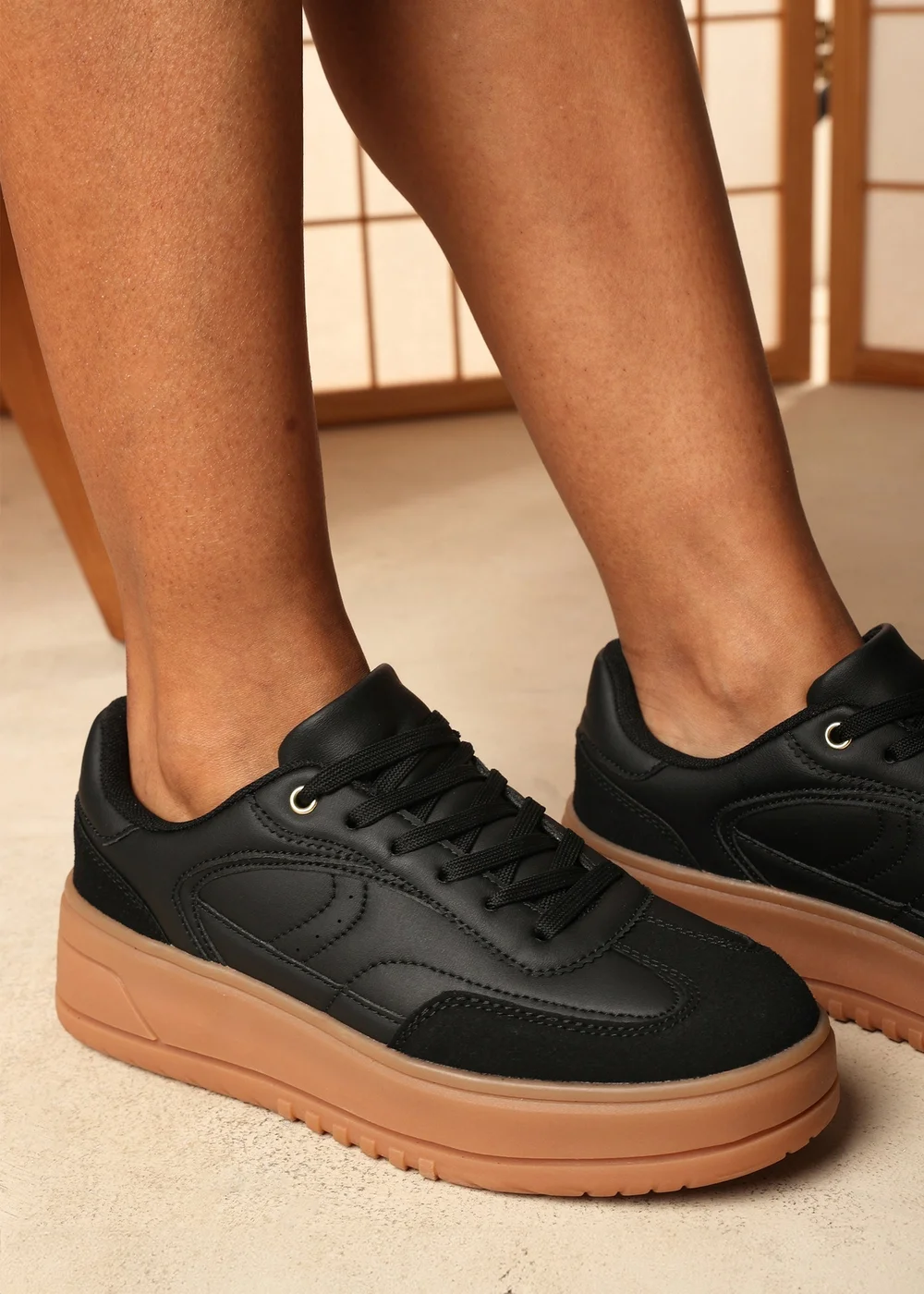 Where's That From Xia Black Low Wedge Leopard Trim Trainer - 3 Image 1