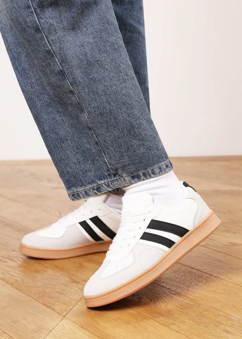 Where's That From Venice White Retro Lace-Up Stripes Trainer - 3 Image 6