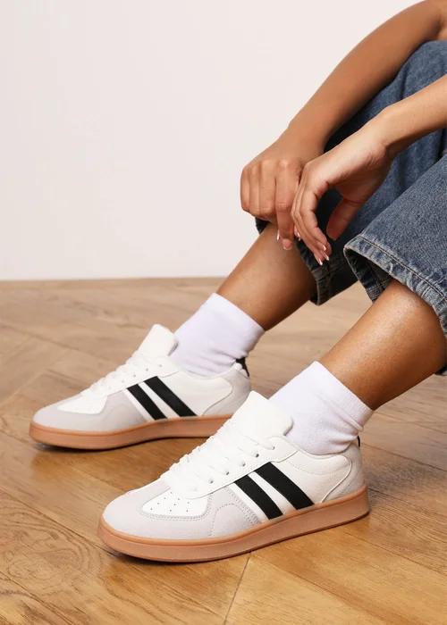 Where's That From Venice White Retro Lace-Up Stripes Trainer - 3 Image 1