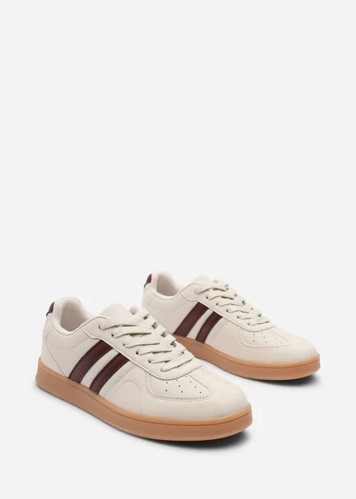 Where's That From Venice Beige Retro Lace-Up Stripes Trainer - 4 Image 4