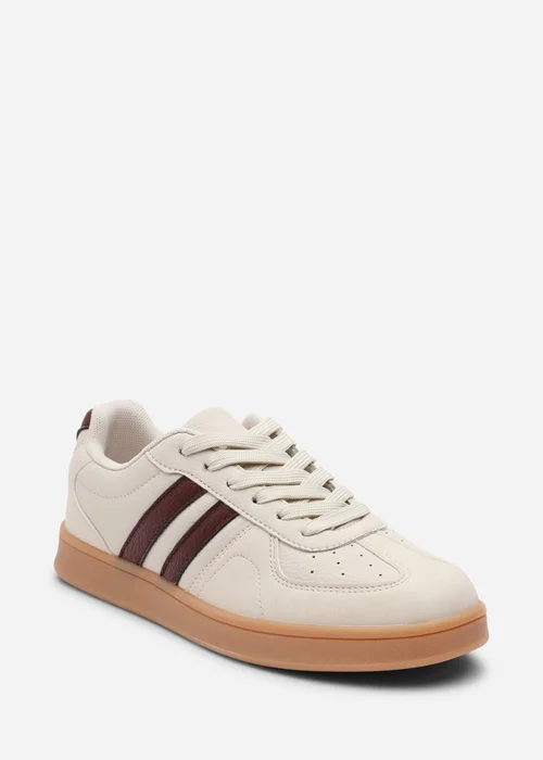 Where's That From Venice Beige Retro Lace-Up Stripes Trainer - 4 Image 3