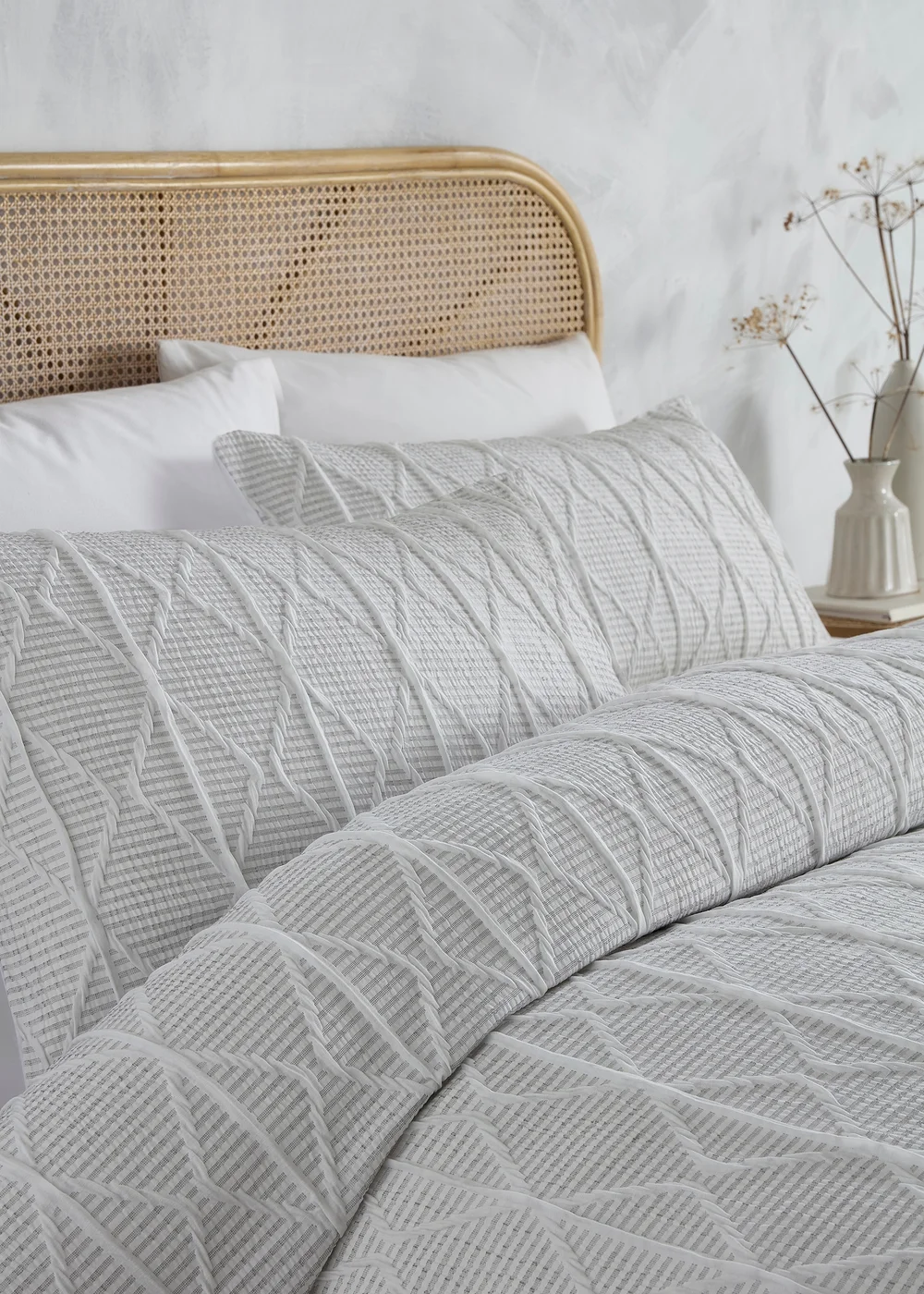 Serene Crinkle Stripe Embossed White Duvet Cover Set - Single Image 2