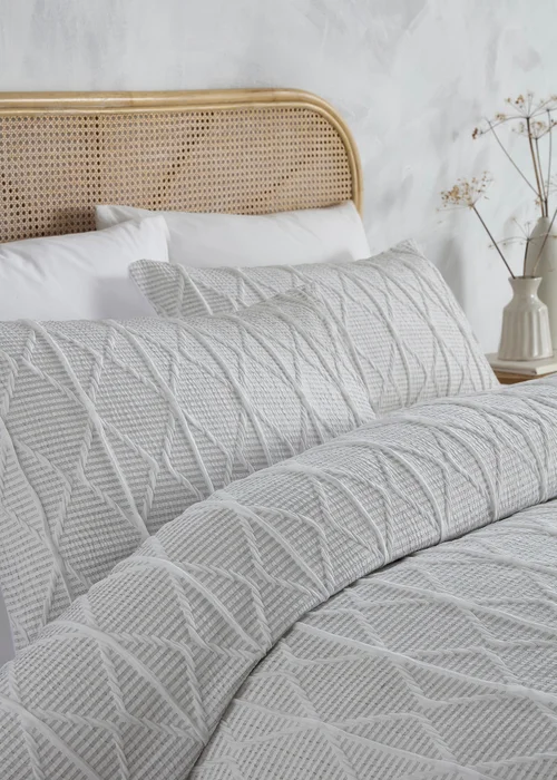 Serene Crinkle Stripe Embossed White Duvet Cover Set - Single Image 2