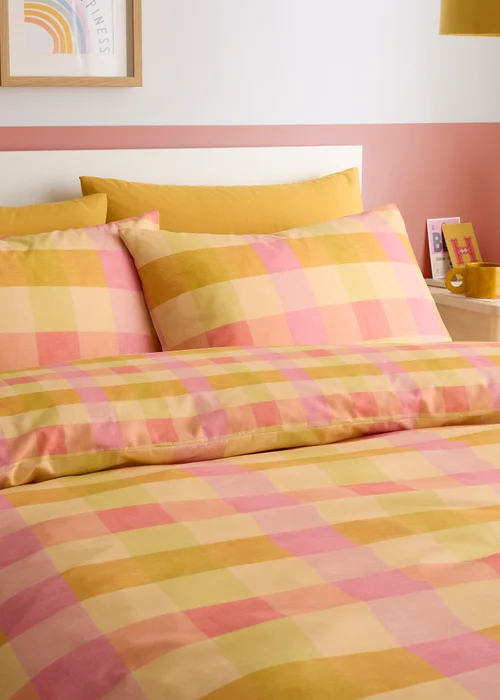 Fusion Block Check Reversible Orange Duvet Cover Set - Single Image 2