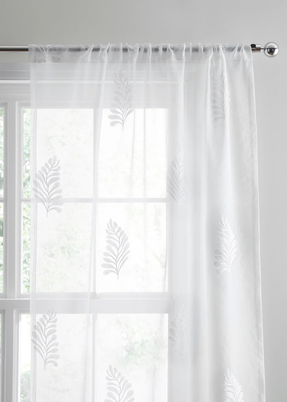 Appletree Leaf Embroidery Lightweight White Voile Panel - 55W X 48D (140x122cm) Image 2