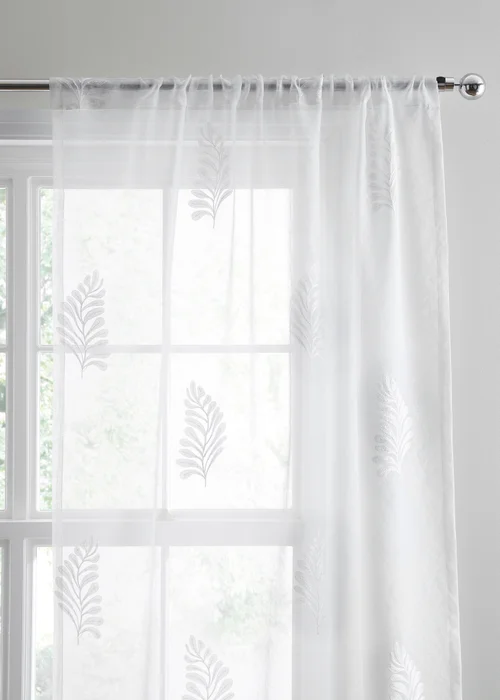 Appletree Leaf Embroidery Lightweight White Voile Panel - 55W X 48D (140x122cm) Image 2