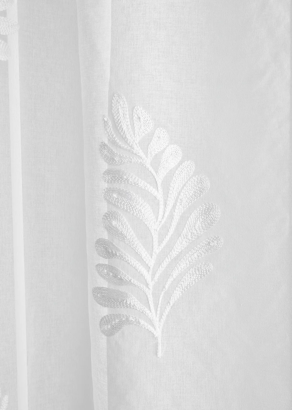 Appletree Leaf Embroidery Lightweight White Voile Panel - 55W X 48D (140x122cm) Image 3