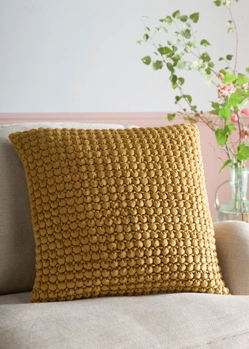 Appletree Bobble Tufted Ochre Filled Cushion - 55 x 55cm Image 1