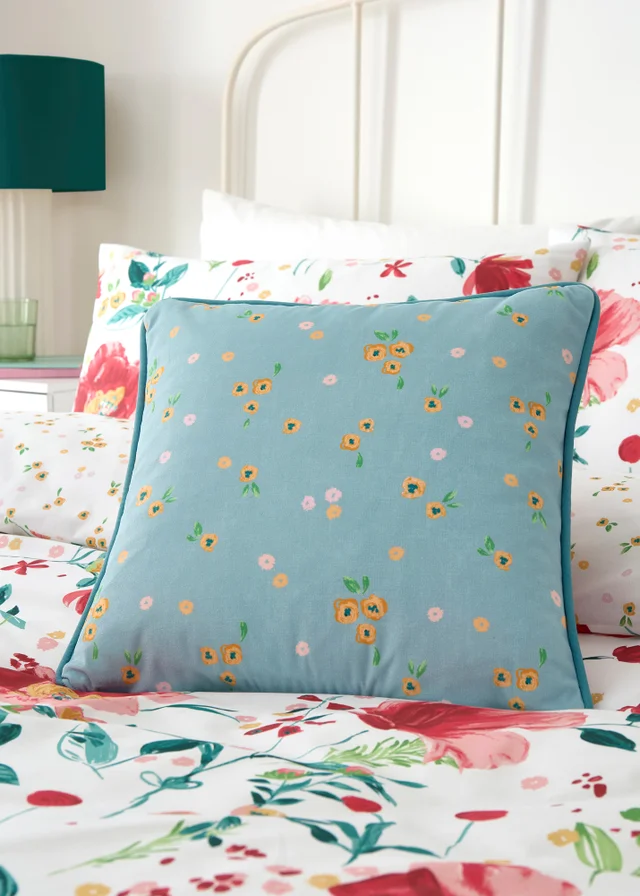 Dreams & Drapes Abstract Poppy Breathable Red Filled Cushion