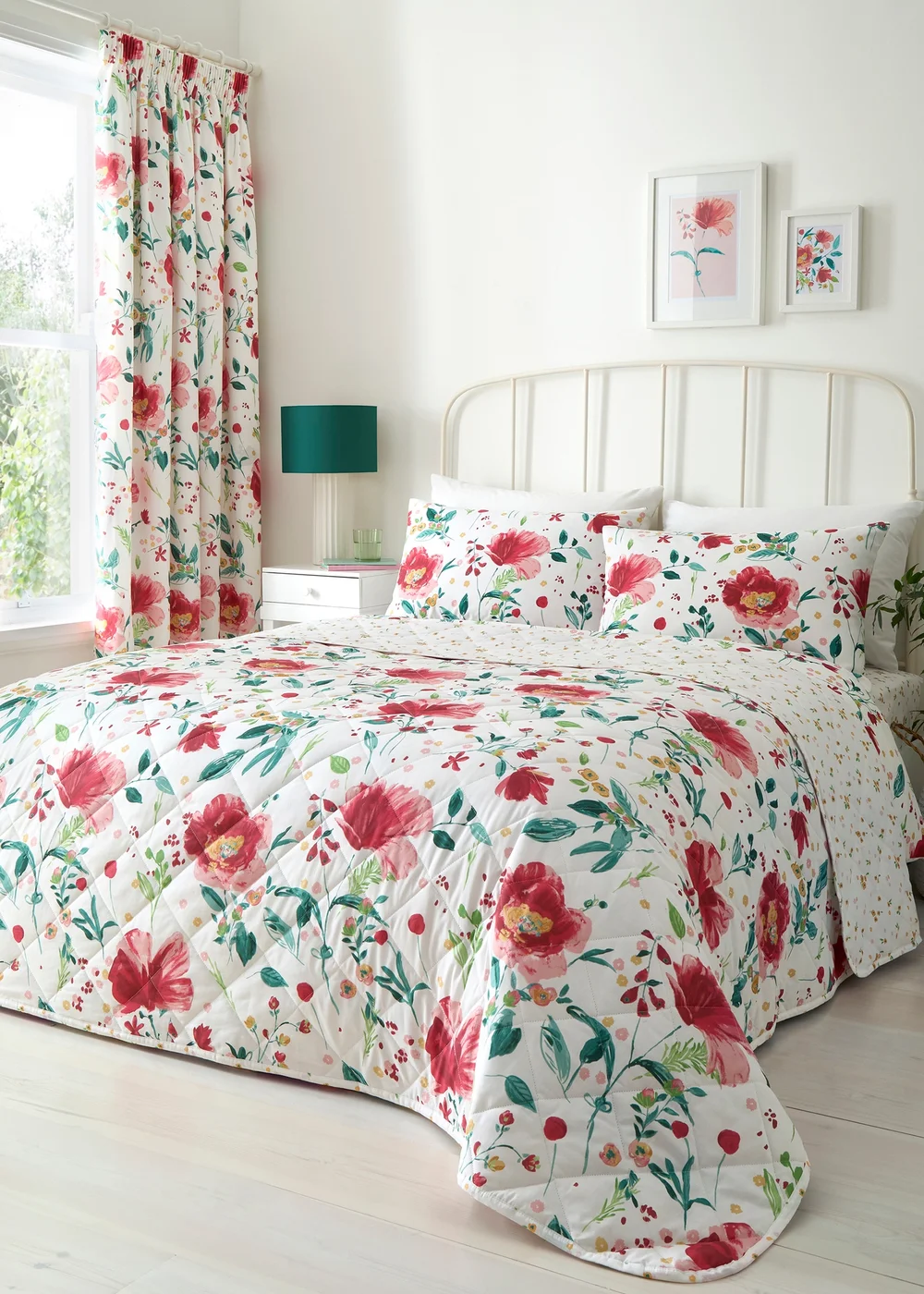 Dreams & Drapes Abstract Poppy Quilted Red Bedspread - 200 x 230cm Image 1