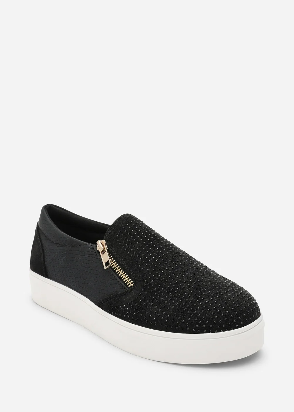 Where's That From Florina Black Zip Trainer With Diamante Toe - 7 Image 3