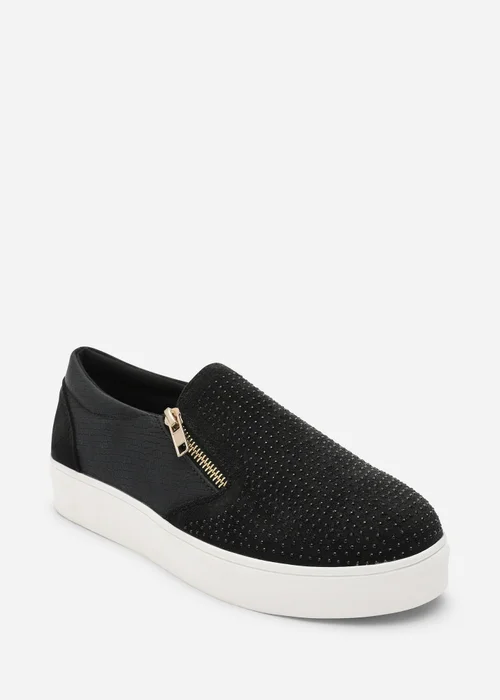 Where's That From Florina Black Zip Trainer With Diamante Toe - 7 Image 3