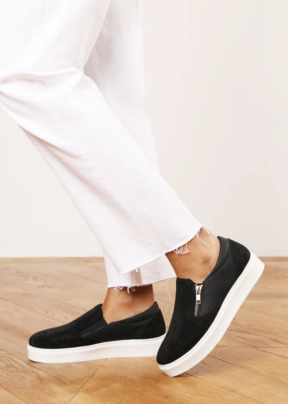 Where's That From Florina Black Zip Trainer With Diamante Toe - 7 Image 1