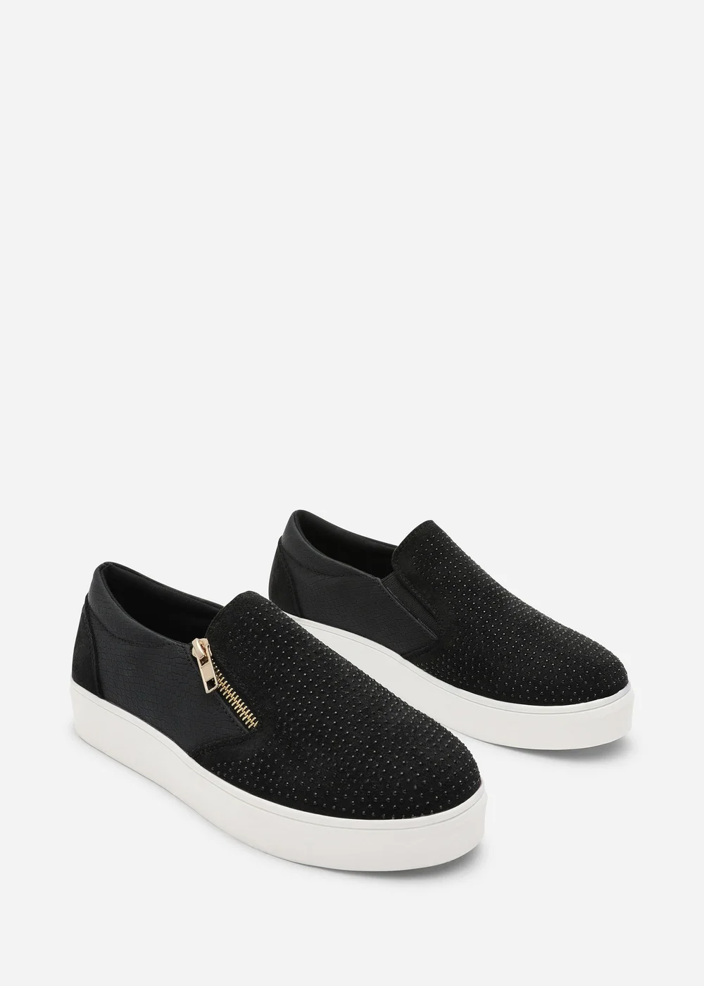 Where's That From Florina Black Zip Trainer With Diamante Toe - 7 Image 4