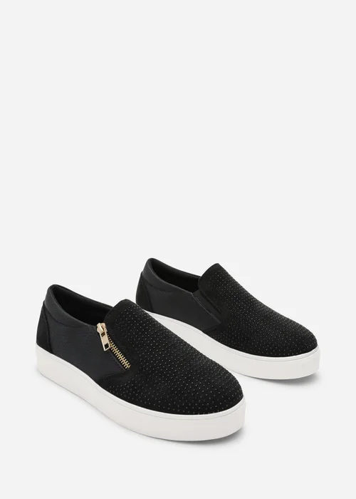Where's That From Florina Black Zip Trainer With Diamante Toe - 7 Image 4