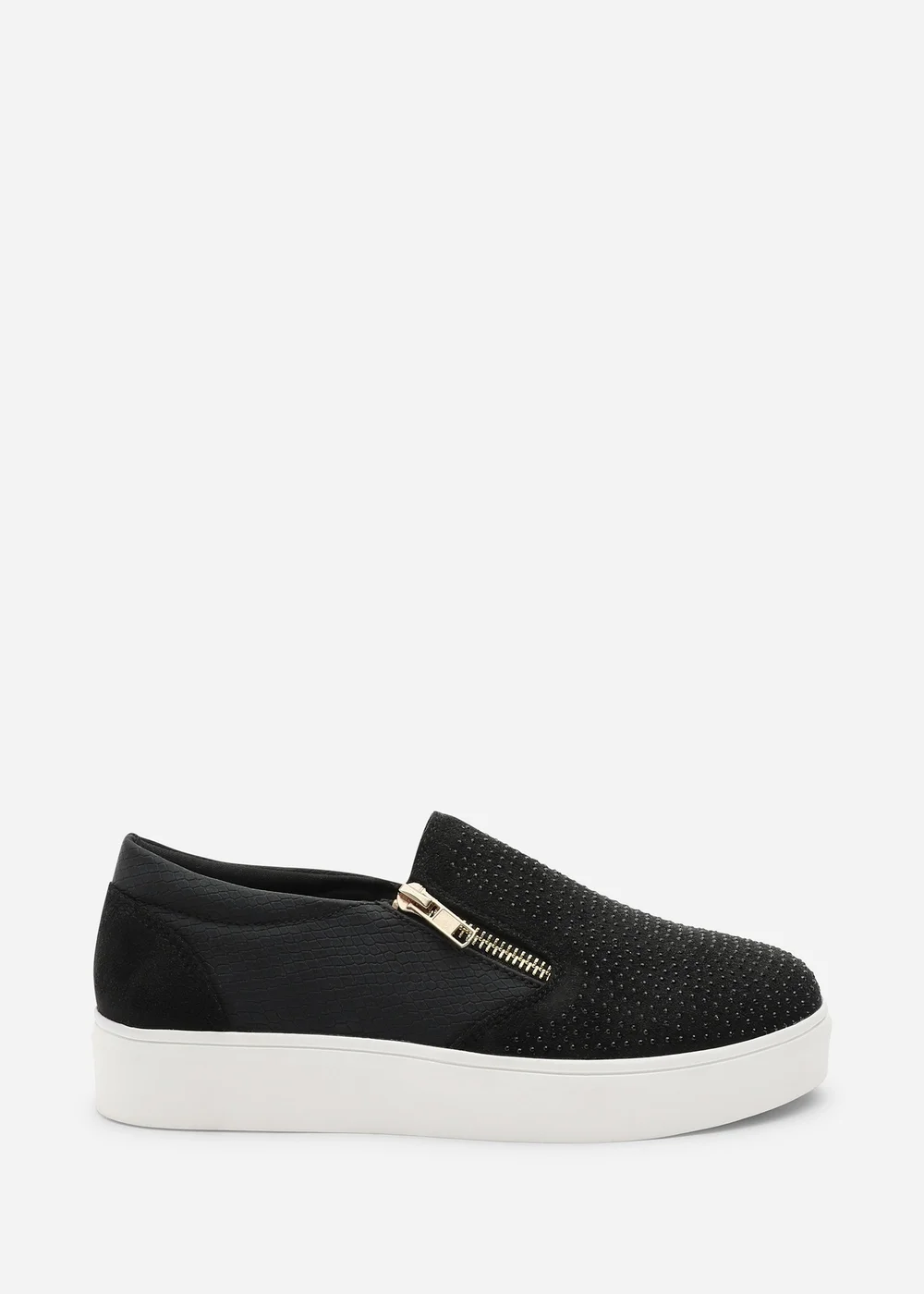 Where's That From Florina Black Zip Trainer With Diamante Toe - 7 Image 2