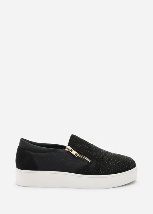 Where's That From Florina Black Zip Trainer With Diamante Toe - 7 Image 2