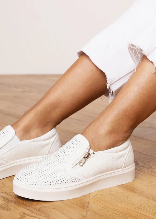 Where's That From Florina White Zip Trainer With Diamante Toe - 3 Image 1