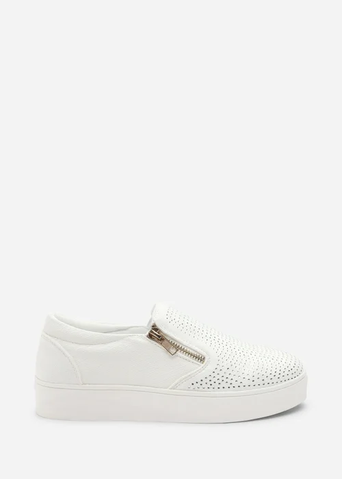 Where's That From Florina White Zip Trainer With Diamante Toe - 3 Image 2