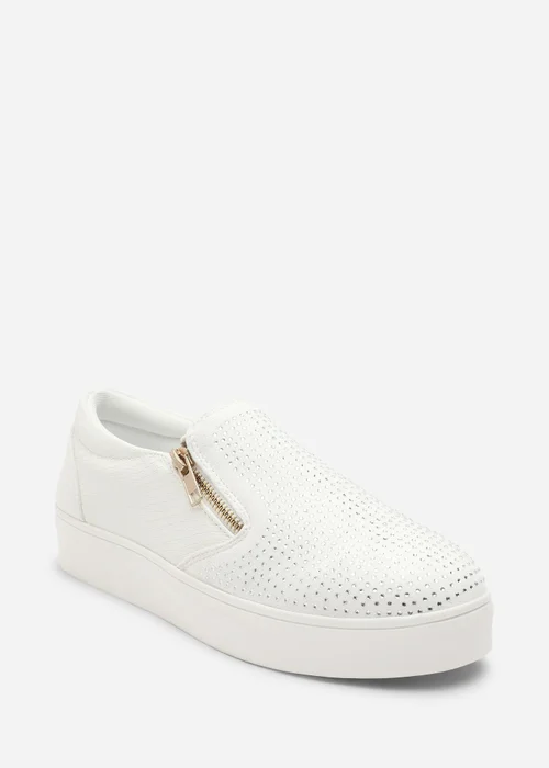 Where's That From Florina White Zip Trainer With Diamante Toe - 3 Image 3