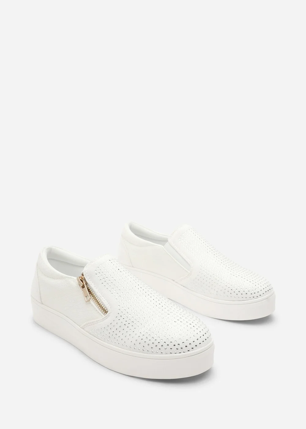 Where's That From Florina White Zip Trainer With Diamante Toe - 3 Image 4