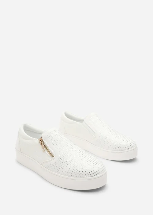 Where's That From Florina White Zip Trainer With Diamante Toe - 3 Image 4